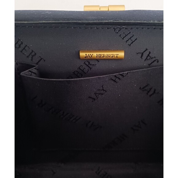 VTG Jay Herbert Blk Box Bag Brushed Gold Top Clasp Crossbody Strap Made Korea - Picture 11 of 14